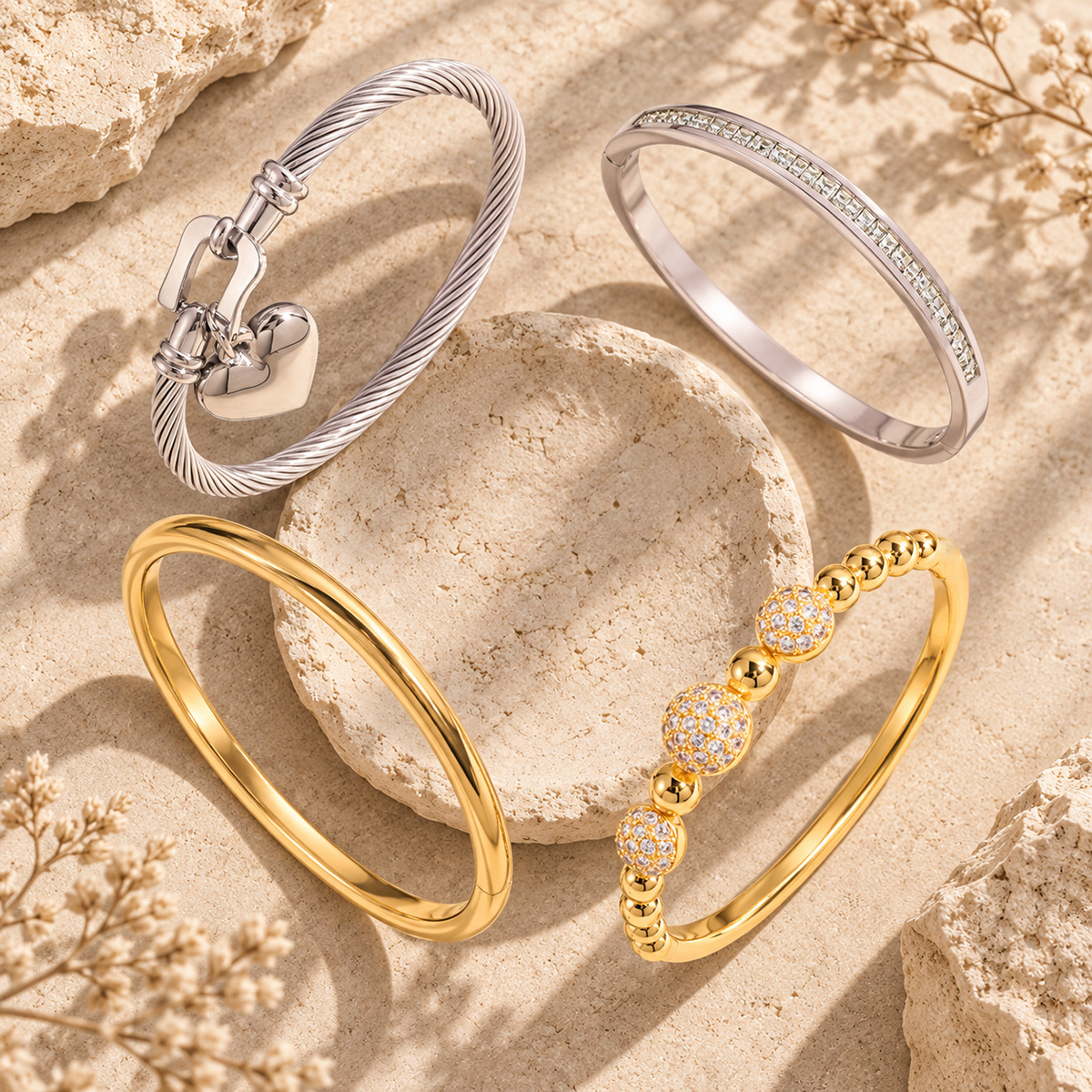 4pc Women's Bracelet Set with Copper and Stainless Steel